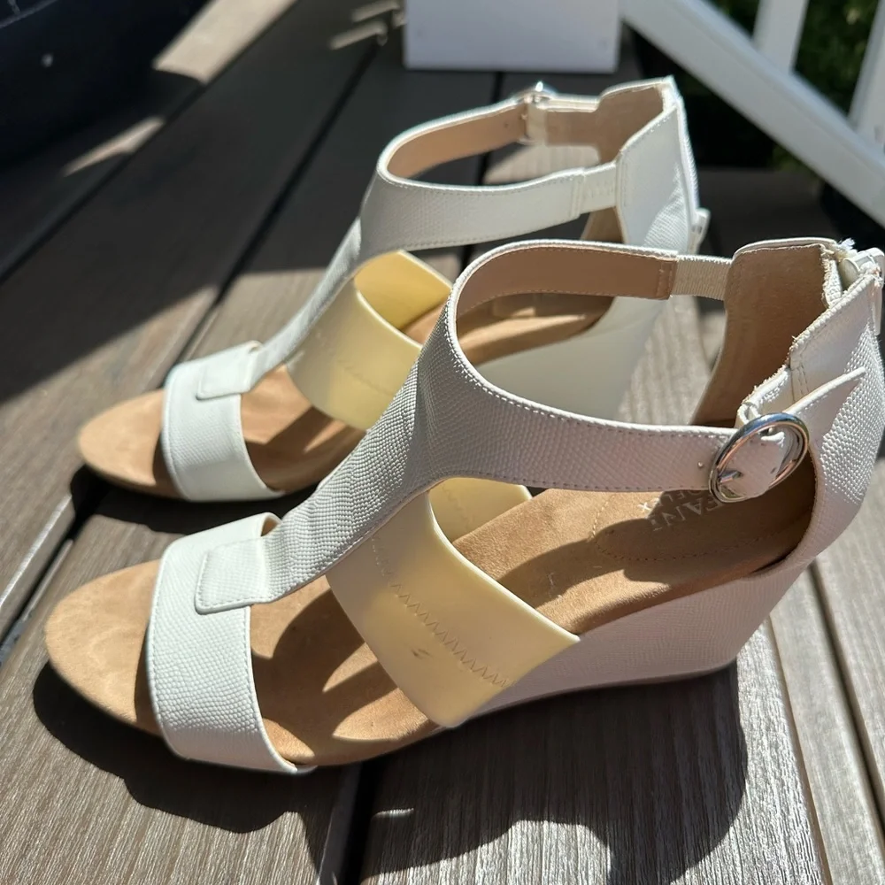 Alfani White and Cream Wedge Sandals for Women Strappy Open Toe - Picture 4 of 9